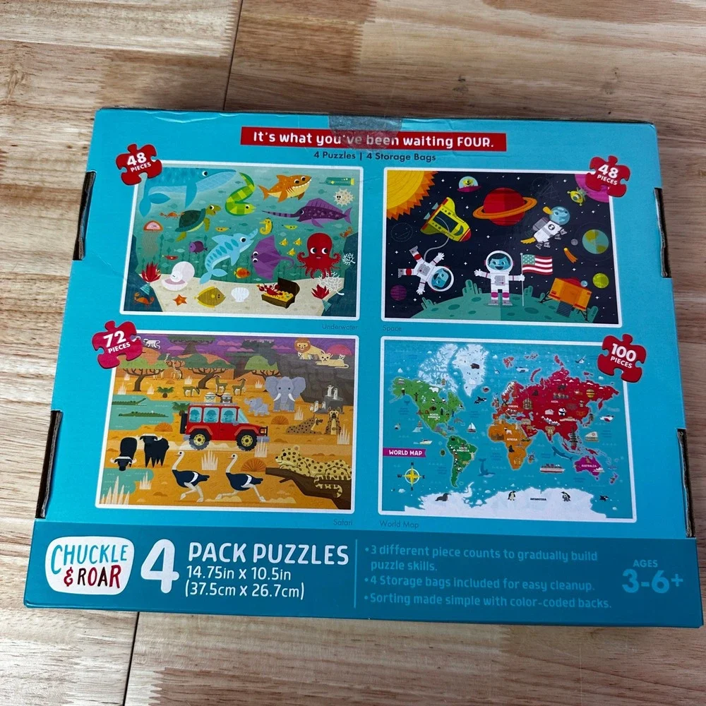 Chuckle & Roar 4 Pack Puzzles Kids Ages 3-6+ Space Safari World Map Ocean 268pc